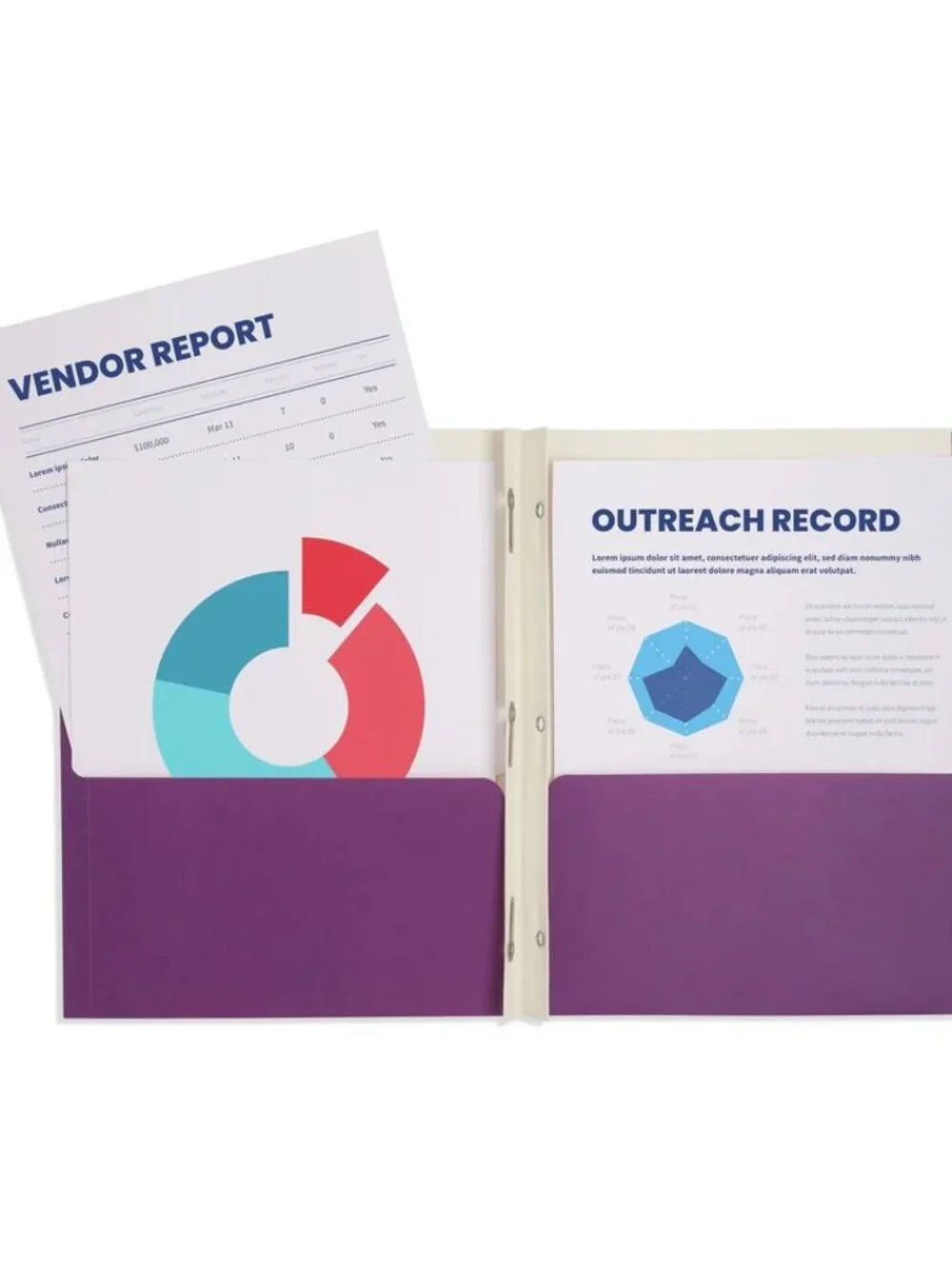 2 Pocket Folder with Prongs, 1 Side Printed, Purple, 50 pack NIB